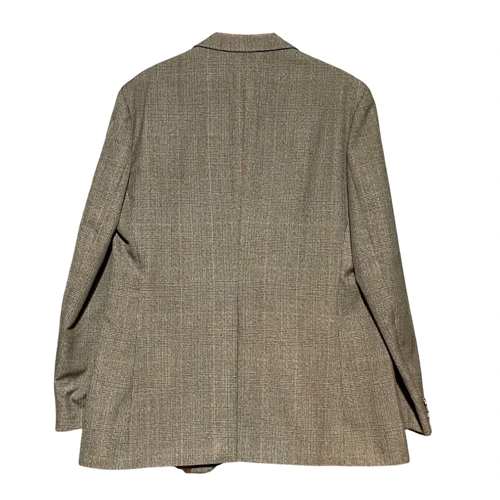 Vintage Alexanders Brown Glen Plaid Men's Suit 46L Made in Holland Trevira Wool